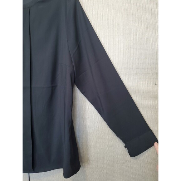 Expresss Relaxed Portofino Black Pleated Front Keyhole Neck Long Sleeve Blouse L - Picture 2 of 5